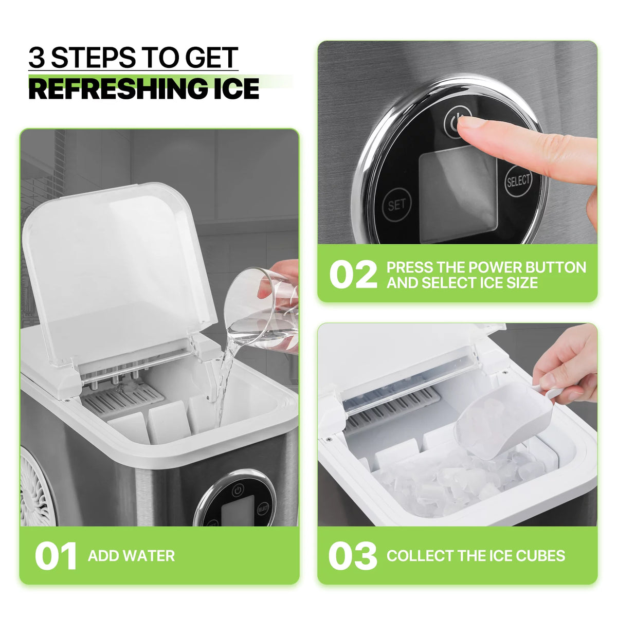Black Portable Self-Cleaning Countertop Ice Maker with Scoop and Basket P452