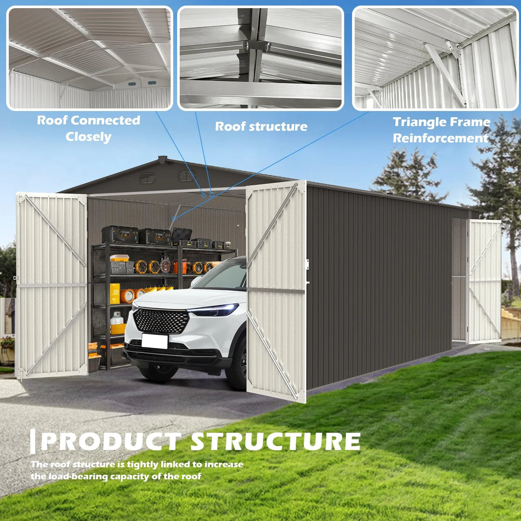 20x13 ft Metal Garage Shed with 2 Doors and 4 Vents F137321
