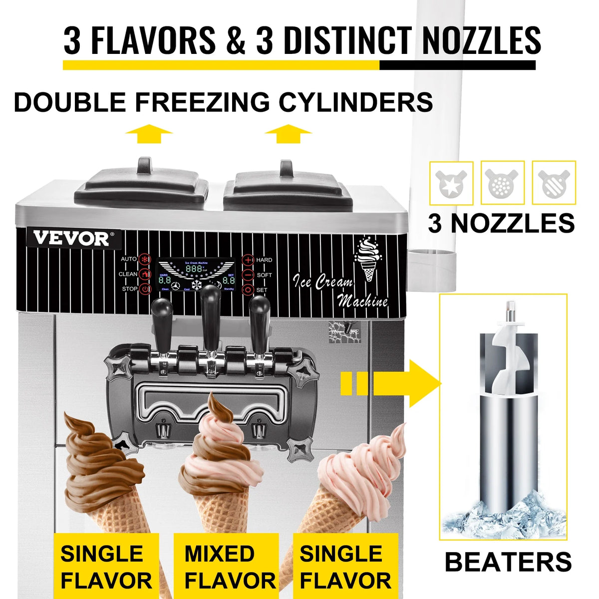 29 qt/H 3 Flavor 2200W Commercial Soft Serve Ice Cream Machine M178