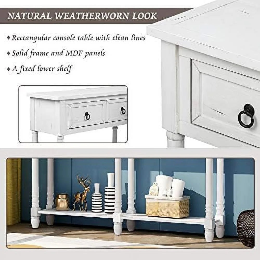 White Wood Console Table with Drawers A63326