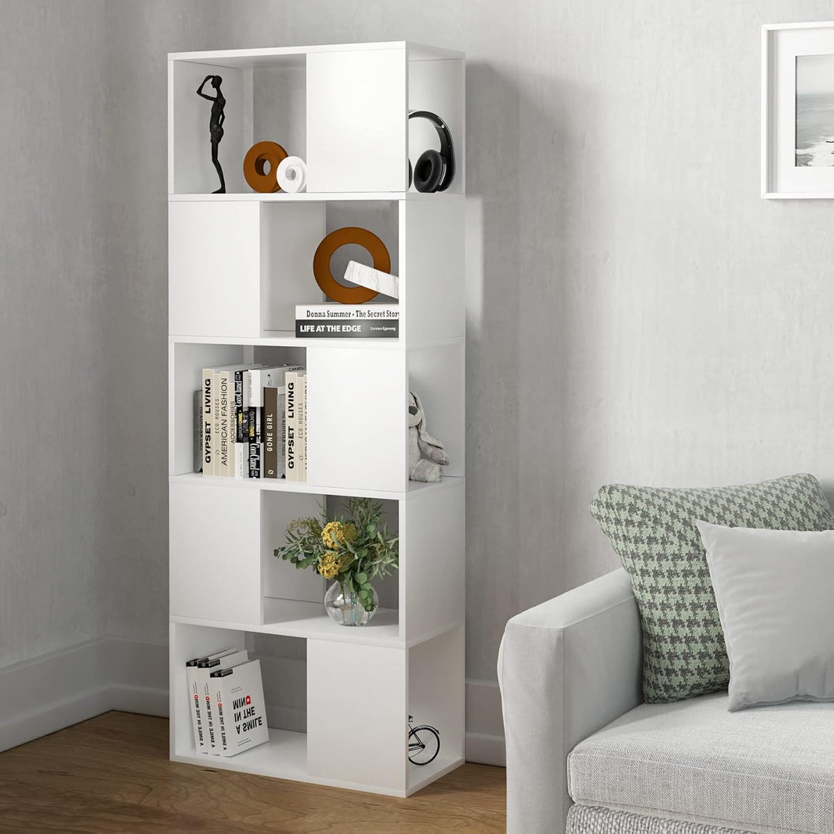 5 Tier White Wood Bookcase S791