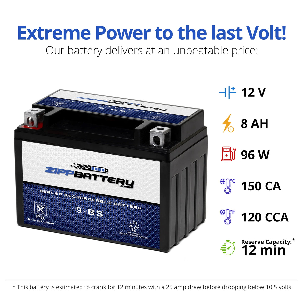 12 Volt 8 Ah 120 CCA Motorcycle Battery D975