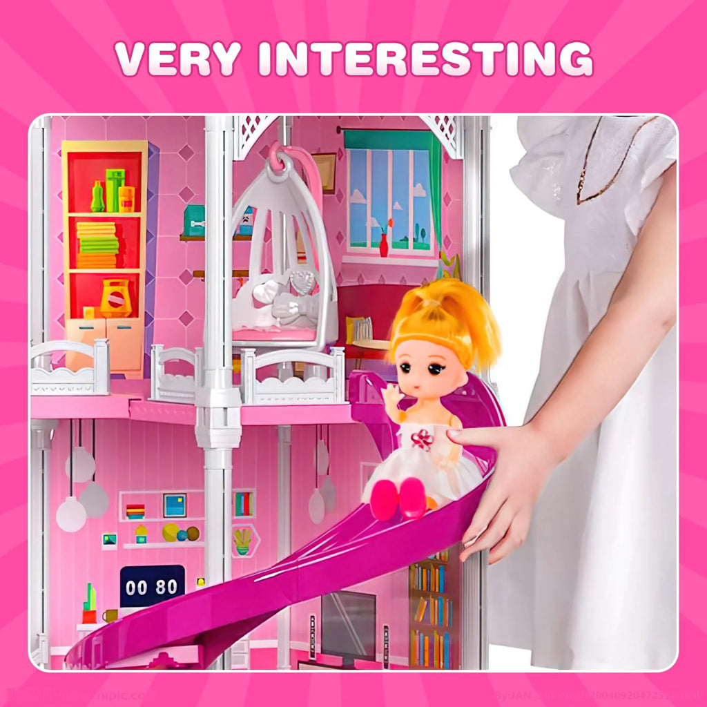 4-Story 12 Rooms Dollhouse with 2 Dolls X199
