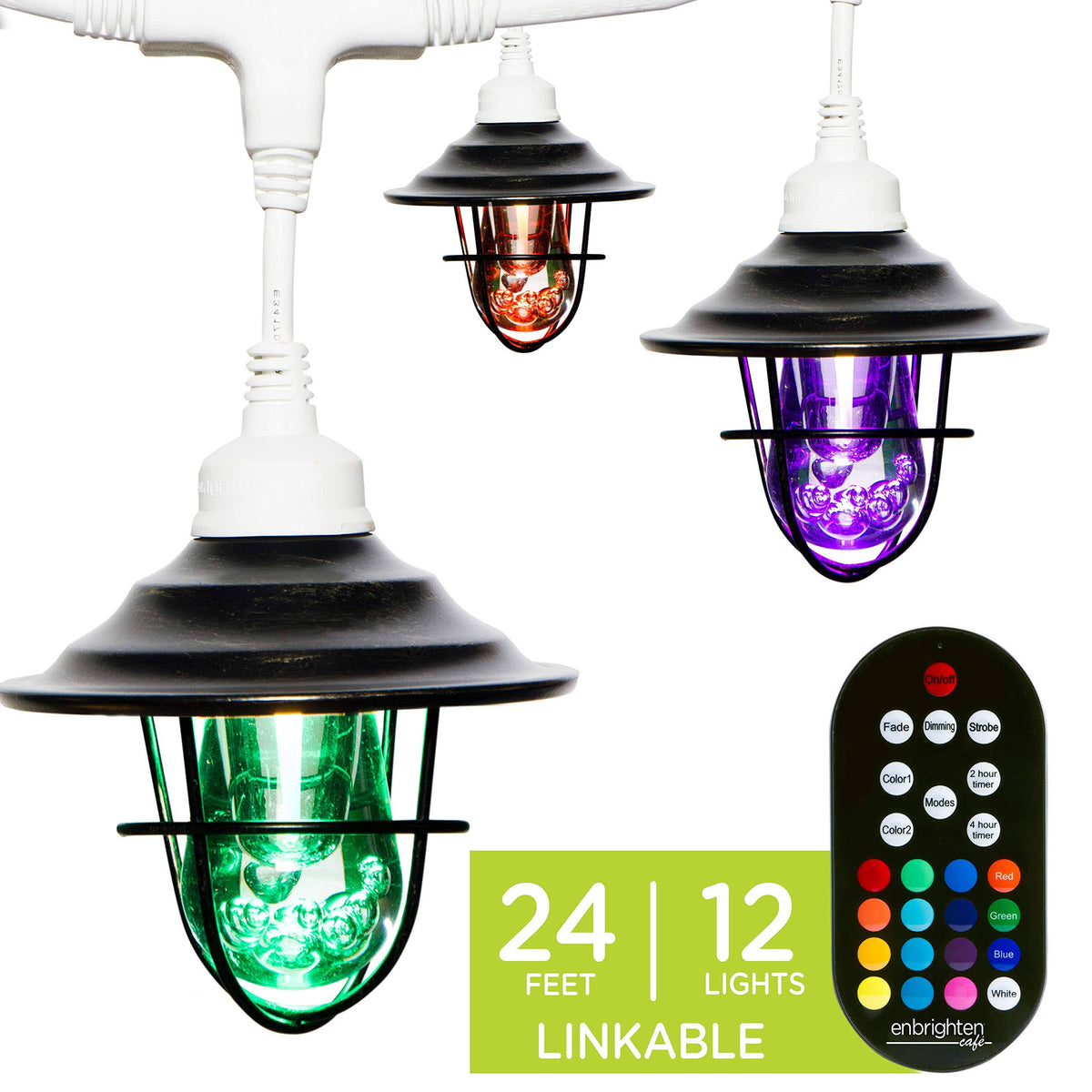 Vintage Color-Changing LED Cafe Lights 12 Bulbs 24 ft. White Cord B83740