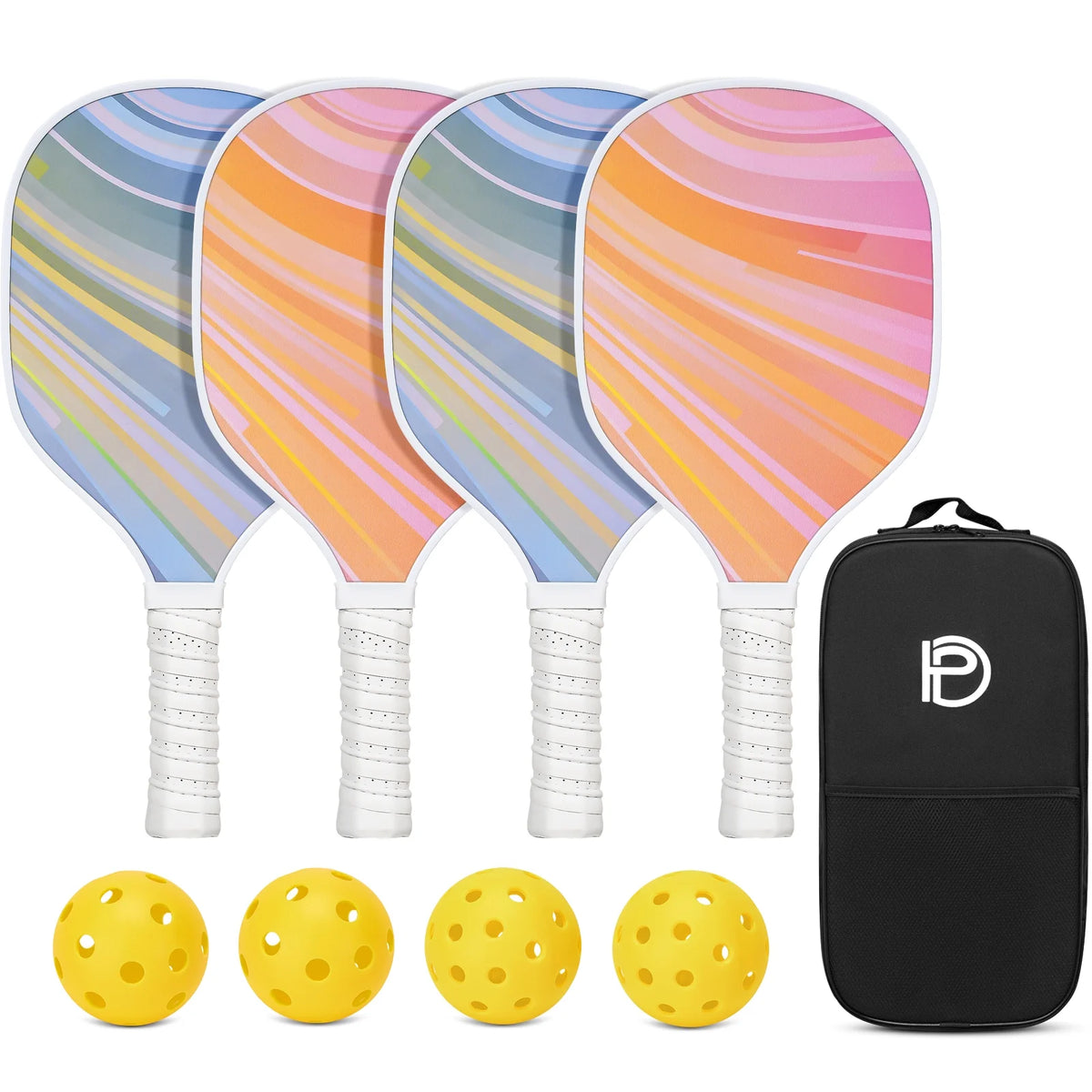 Set of 4 Wooden Pickleball Paddles with Balls and Bag F323