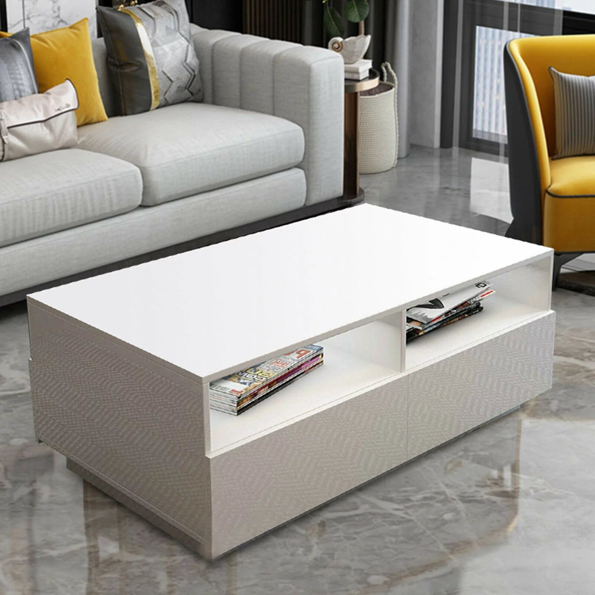 White High Gloss LED Coffee Table with Drawers U96776
