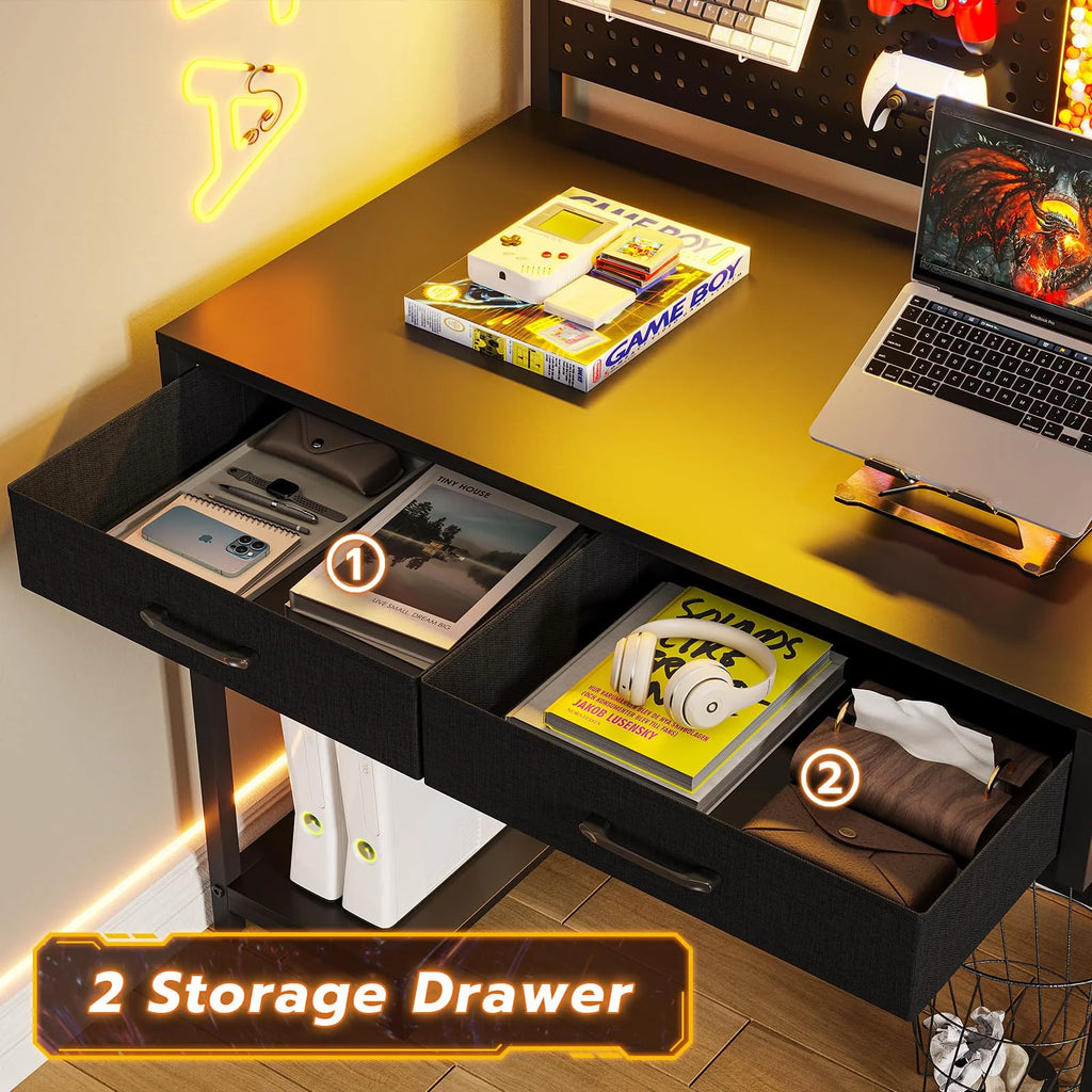 Black Reversible L-Shaped Computer Desk with Hutch and Drawers M21465