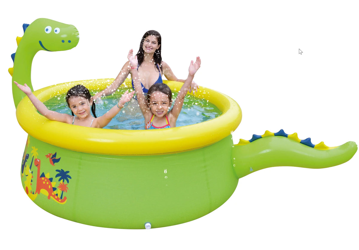 Green Round Inflatable Dinosaur Kiddie Pool with Spray Feature H953084