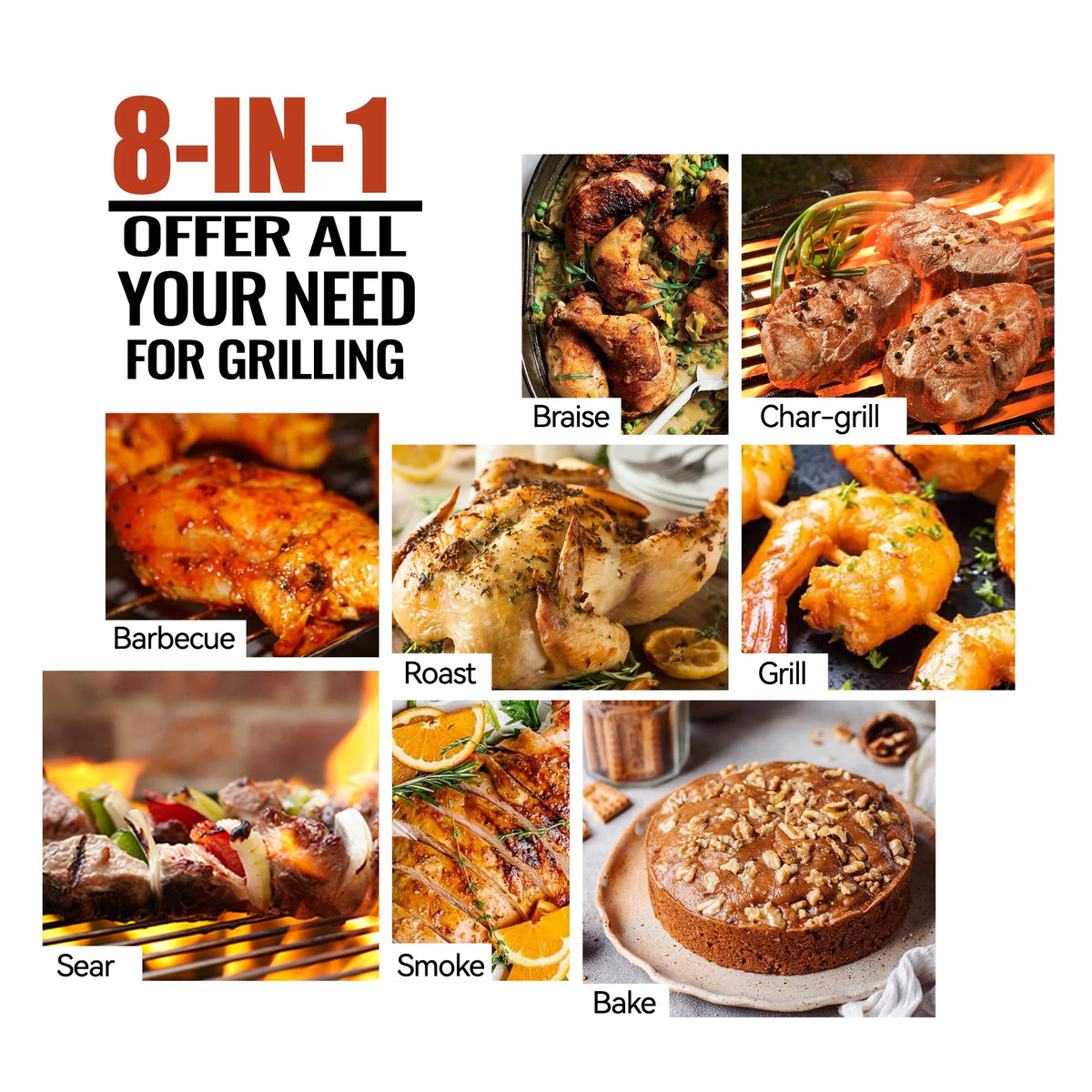 Wood Pellet Grill and Smoker 8-in-1 BBQ Black M3975