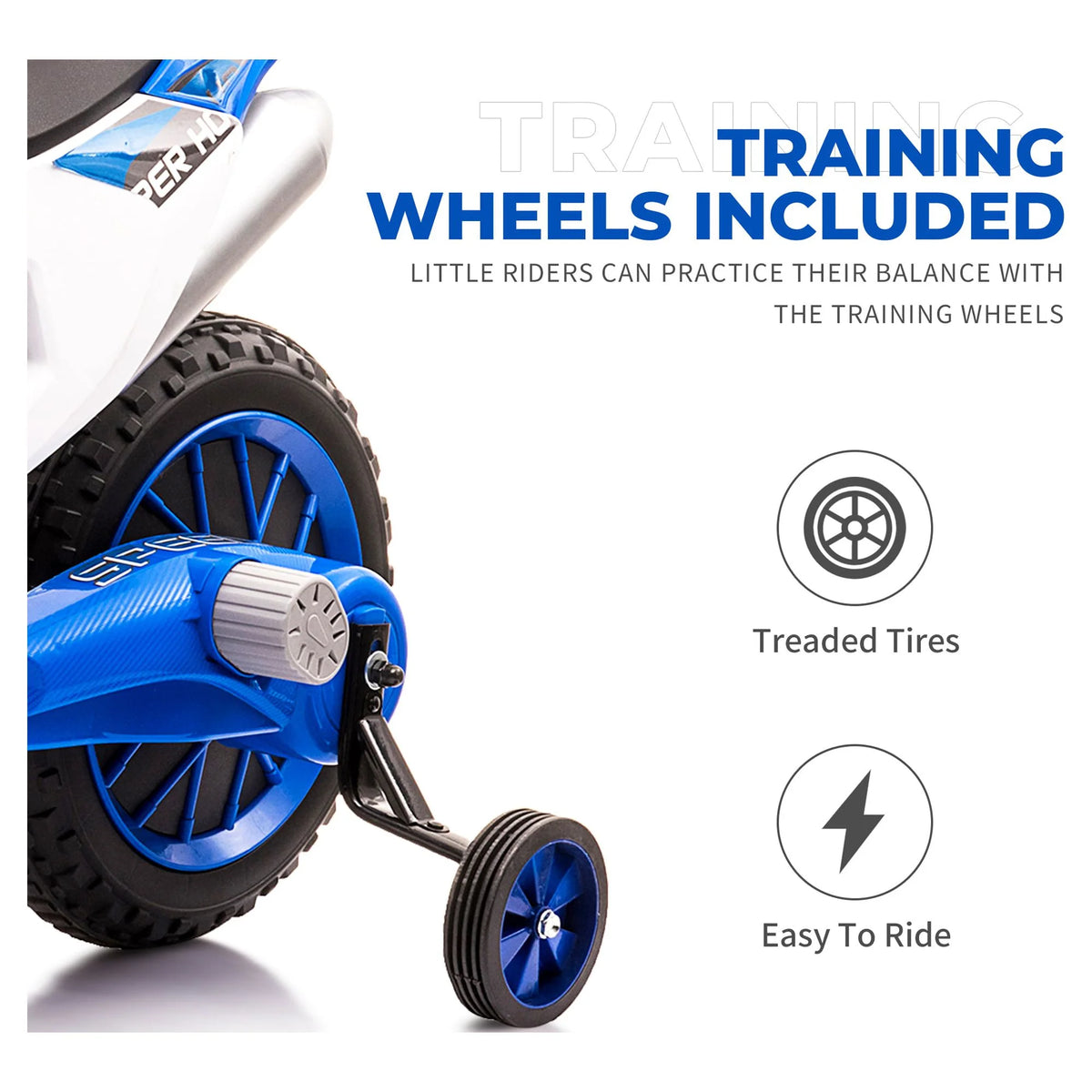 12V Kids Off-Road Ride on Dirt Bike with Training Wheels, Green E1800