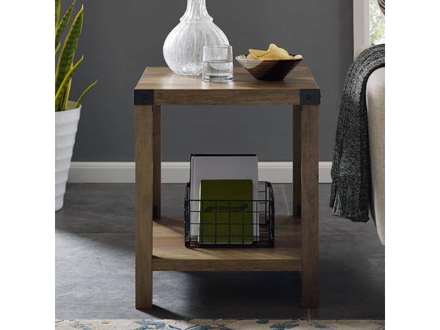 Rustic Oak Metal Side Table H4382