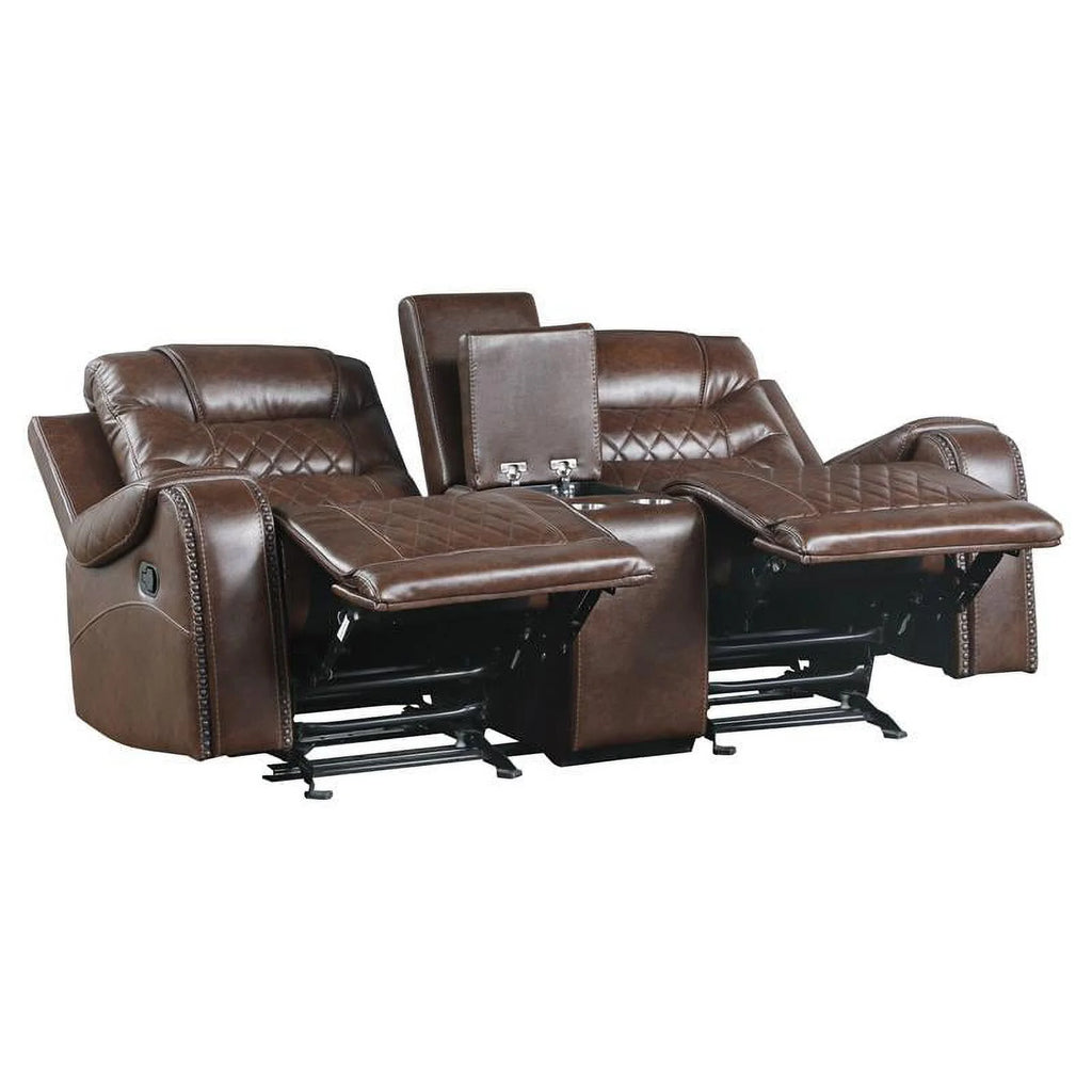 Brown Double Glider Reclining Loveseat with Center Console K732793