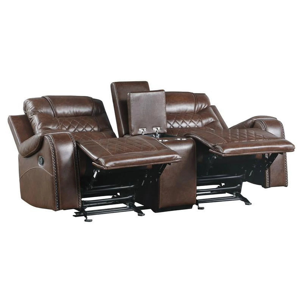 Brown Double Glider Reclining Loveseat with Center Console K732793