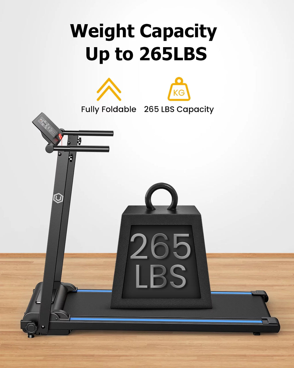 Folding Treadmill 2.25HP Portable Compact with 12 HIIT Modes W9700