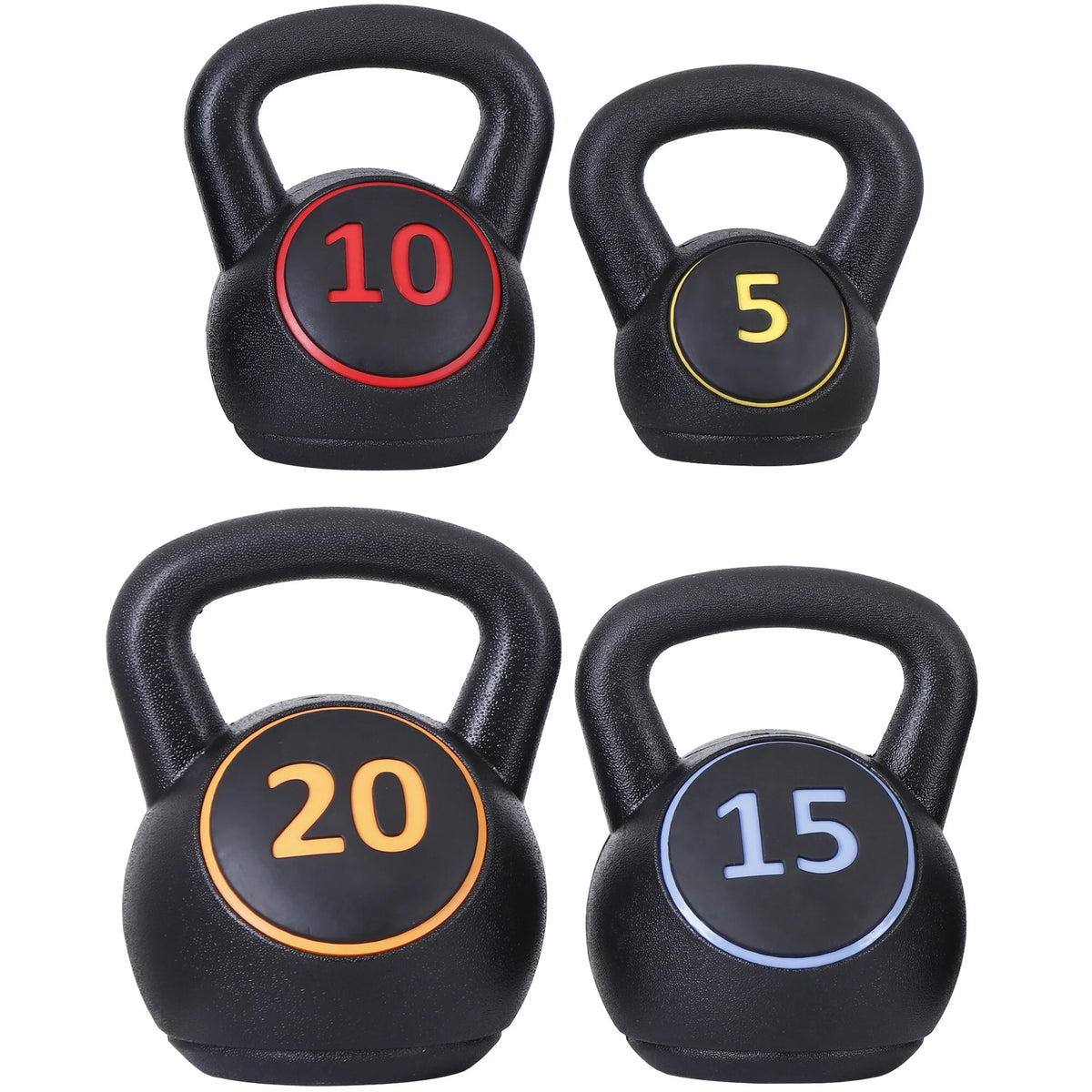 3 Piece 5lb 10lb 15lb Kettlebell Set with Storage Rack M4849
