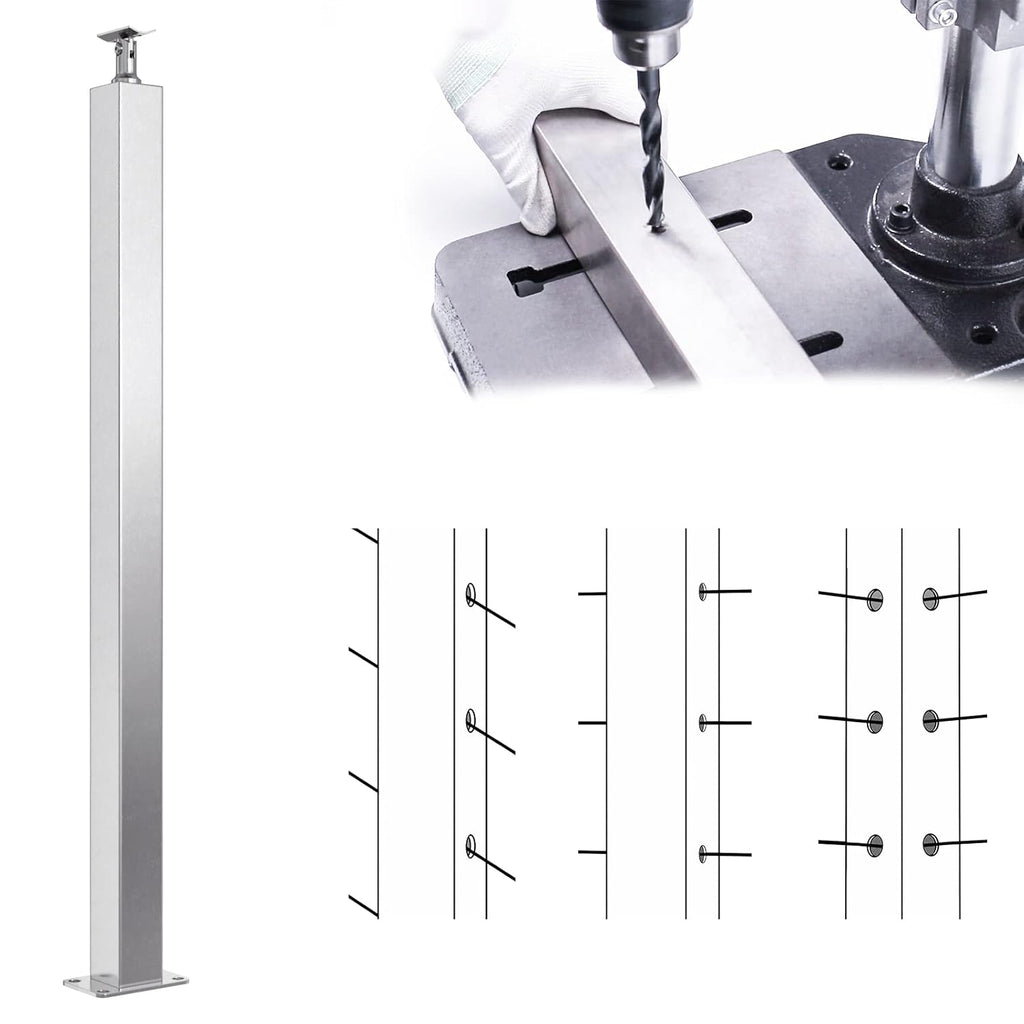 36x2x2 Brushed Stainless Steel Cable Railing Post C158