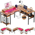 Black Reversible L Shaped Desk with Power Outlets and LED Light D28543
