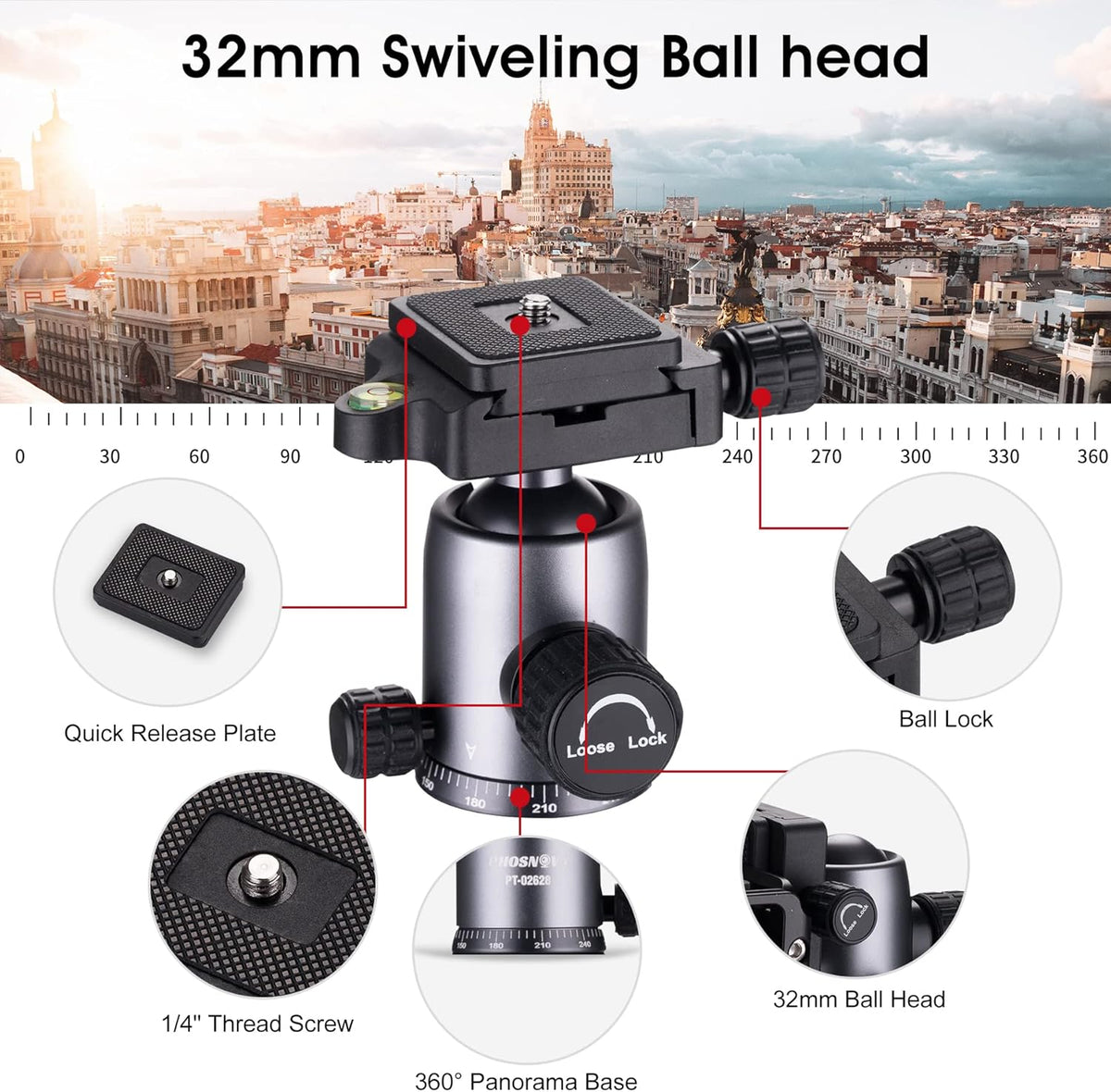 Compact Aluminum Camera Tripod with 360 Degree Ball Head Q829