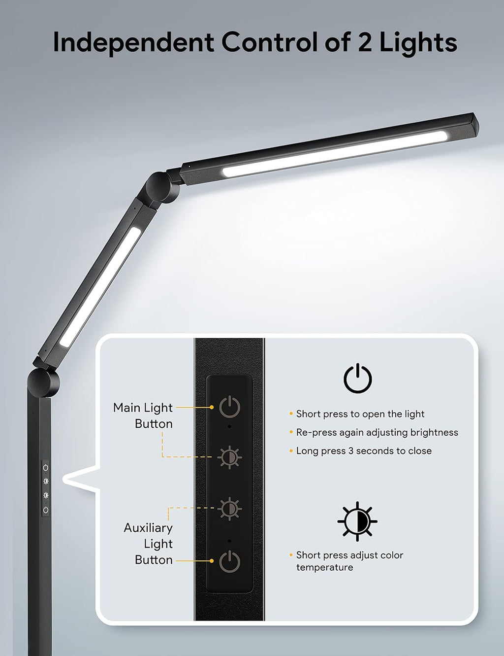 LED Desk Lamp with Clamp, Dimmable 4 Color Modes & 4 Brightness, Eye-Caring Clip-on Lamp J8607