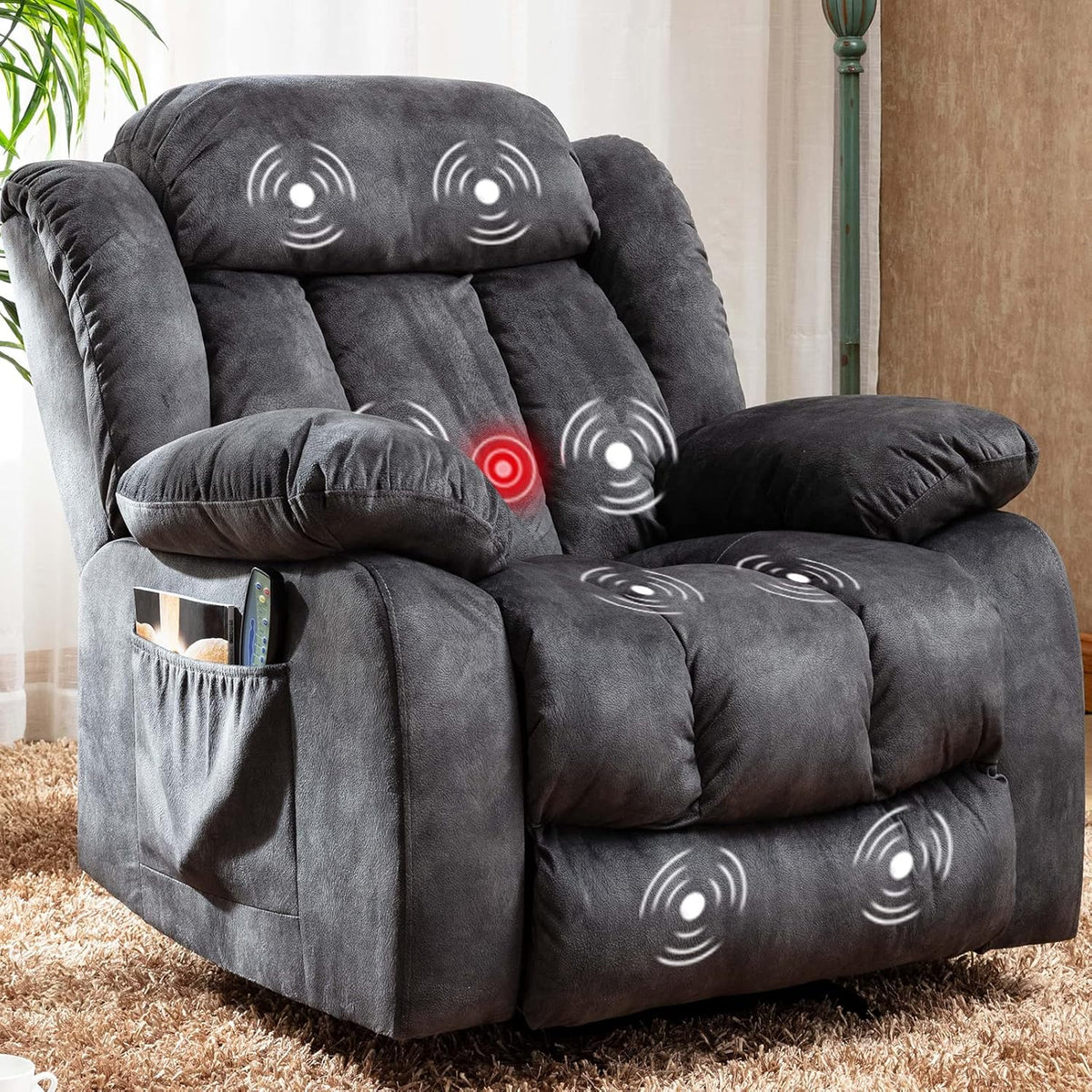 Navy Massage Recliner Chair with Heat and Vibration K922866