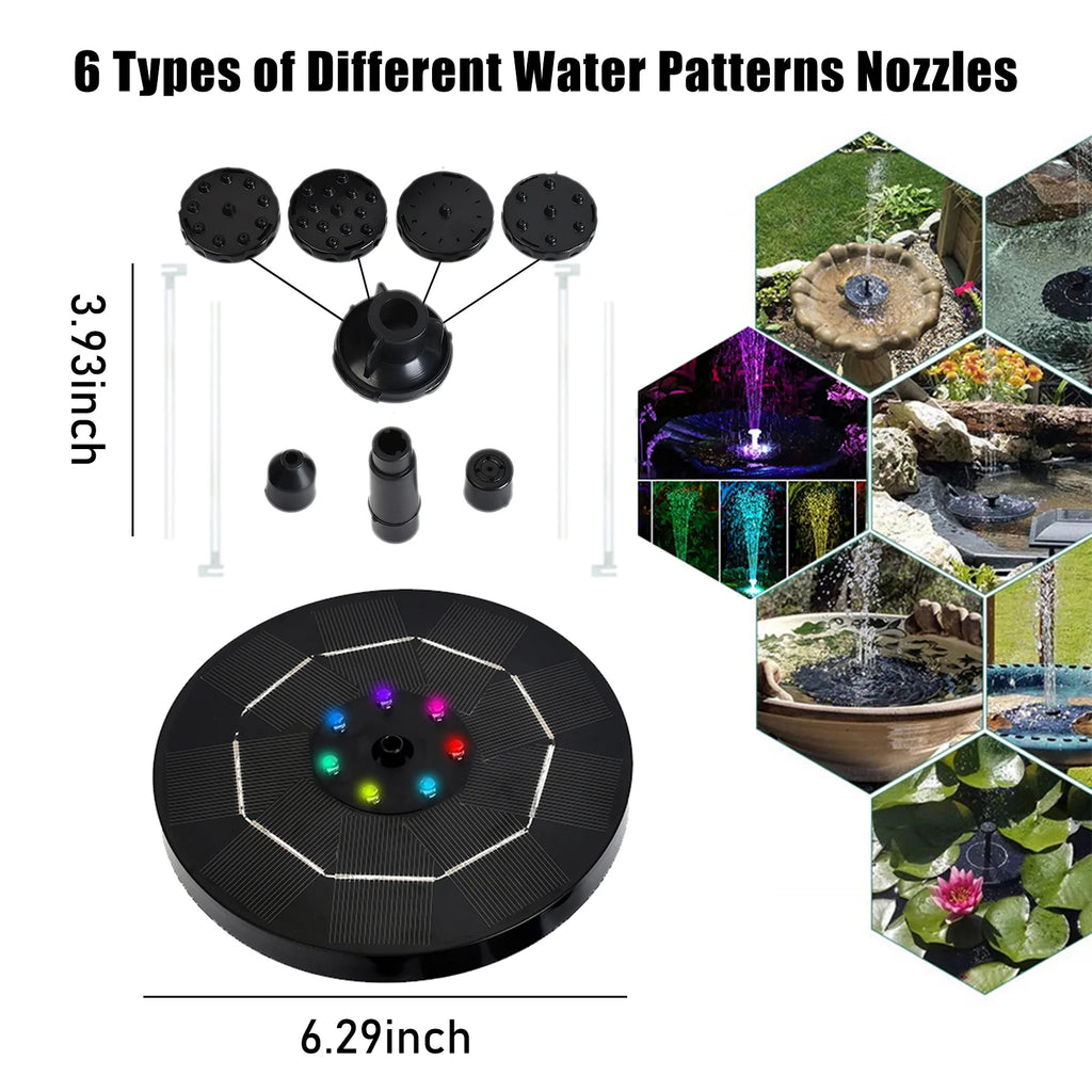 Solar Fountain Pump with 1800mAh Battery 6 Nozzles W379326