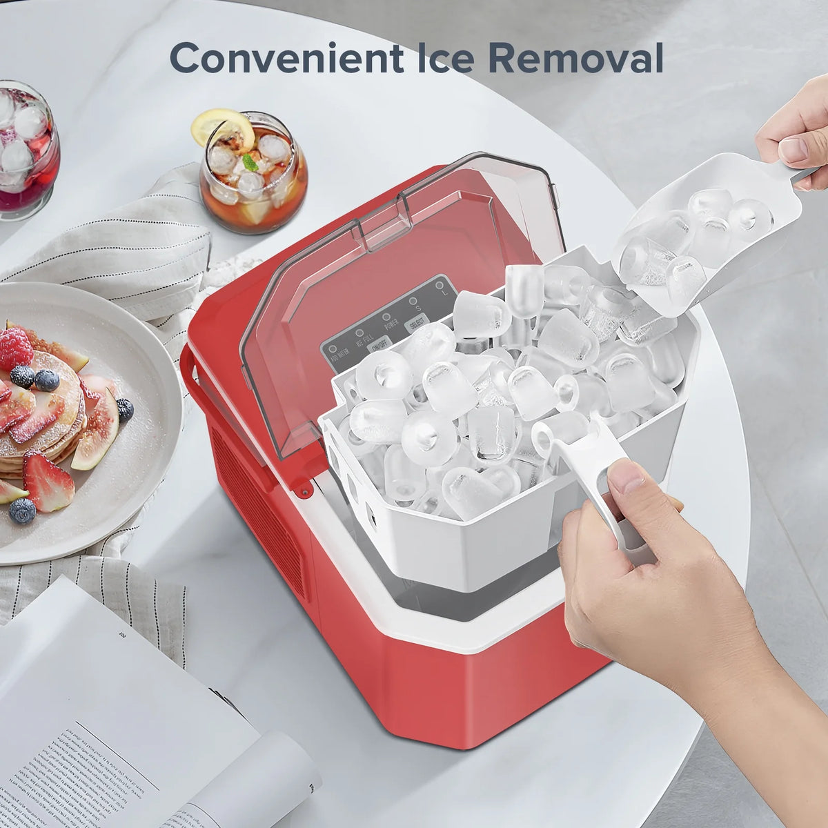 Countertop Portable Ice Maker Machine with Handle and Ice Scoop, Red H626132