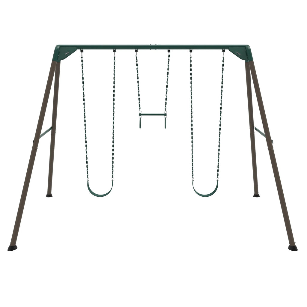 Kid's Metal Swing Set with 2 Belt Swings and Trapeze Bar D957