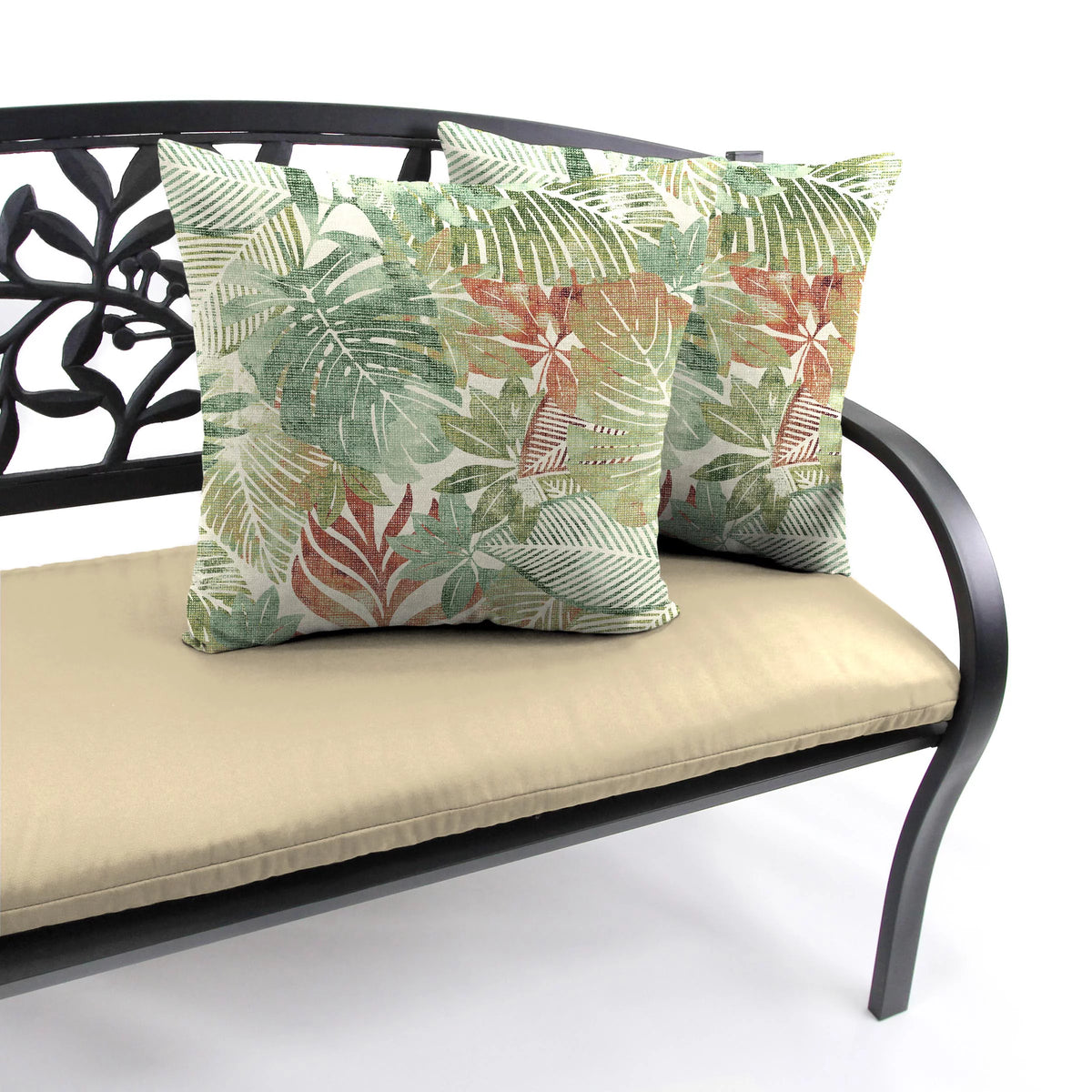 Almond Green Leaves Square Outdoor Throw Pillow 2 Pack L864