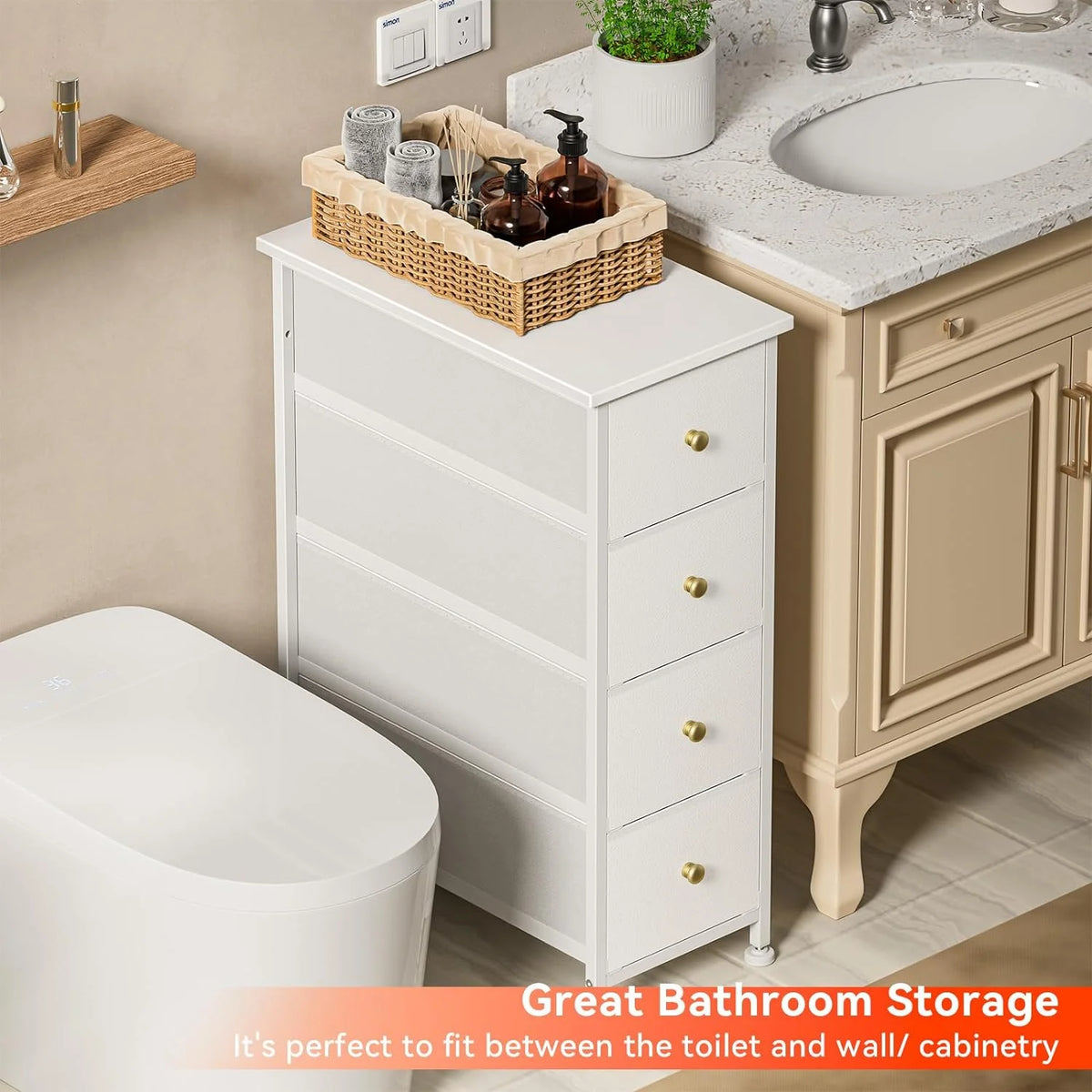 White 4 Drawer Narrow Dresser Storage Tower H623