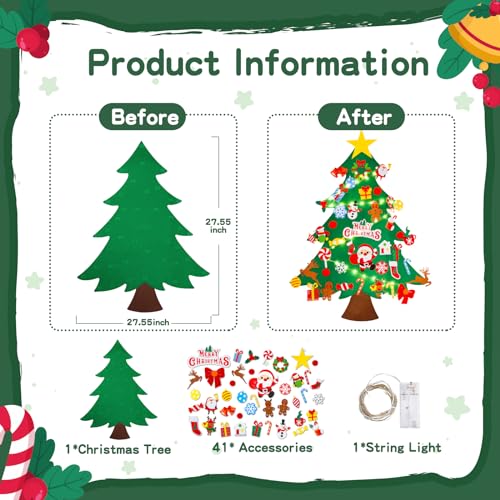 Felt Christmas Tree Set with 41 Ornaments A742