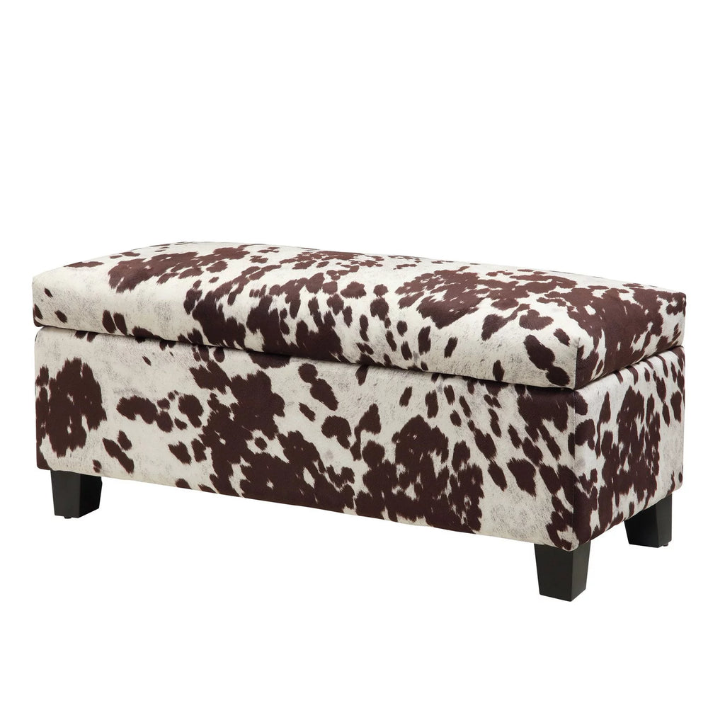 Brown Cow Hide Print Storage Bench I444