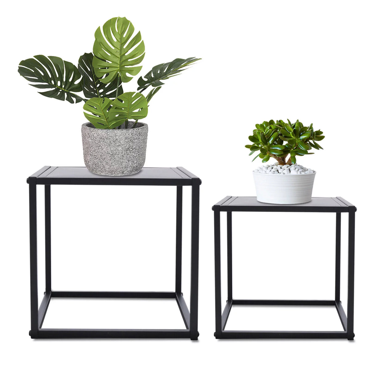 2Pcs Modern Square Metal Coffee Table Side Table End Table Matt Black K93737