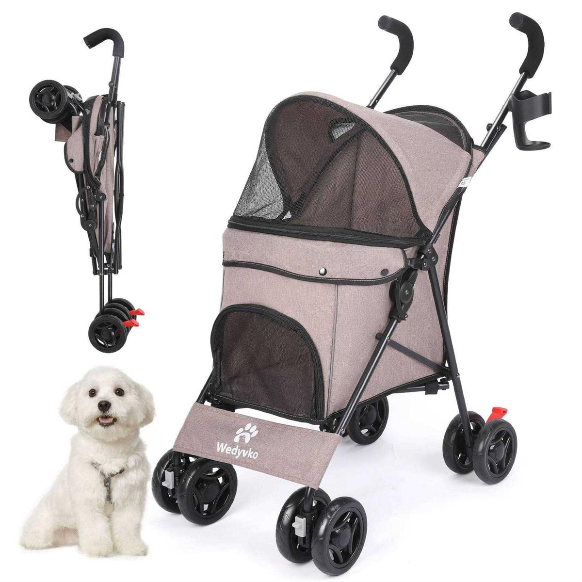 Foldable 4 Wheels Pet Stroller with Cup Holder I6708
