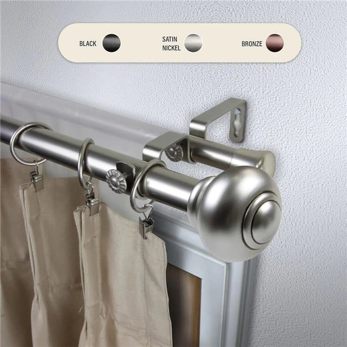 1 in. Double Curtain Rod with 28 to 48 in. Extension, Satin Nickel E907079
