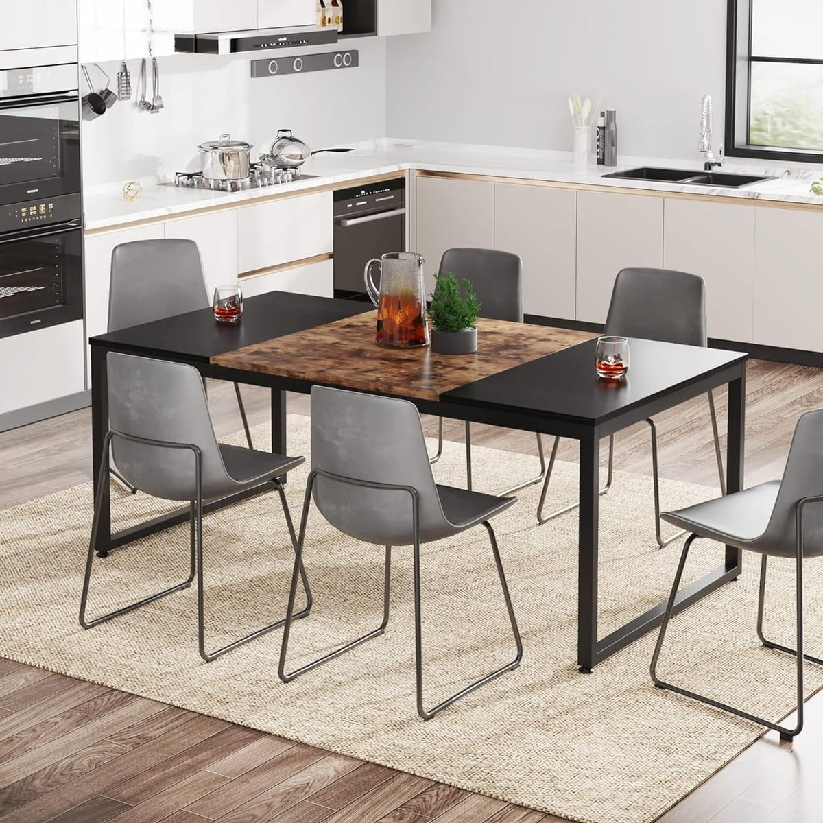 6 Person Modern Dining Table Metal Frame R801819