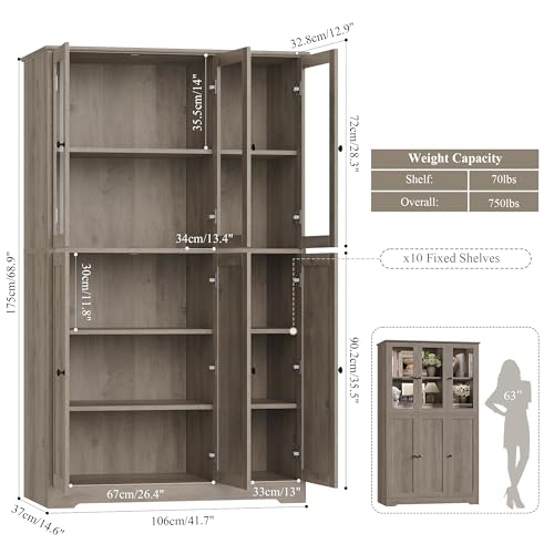 Grey 69" Tall Bookshelf with Storage Cabinet L159007