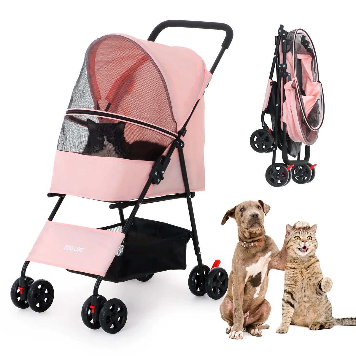 Folding Pet Stroller with Storage Basket, Black G1938
