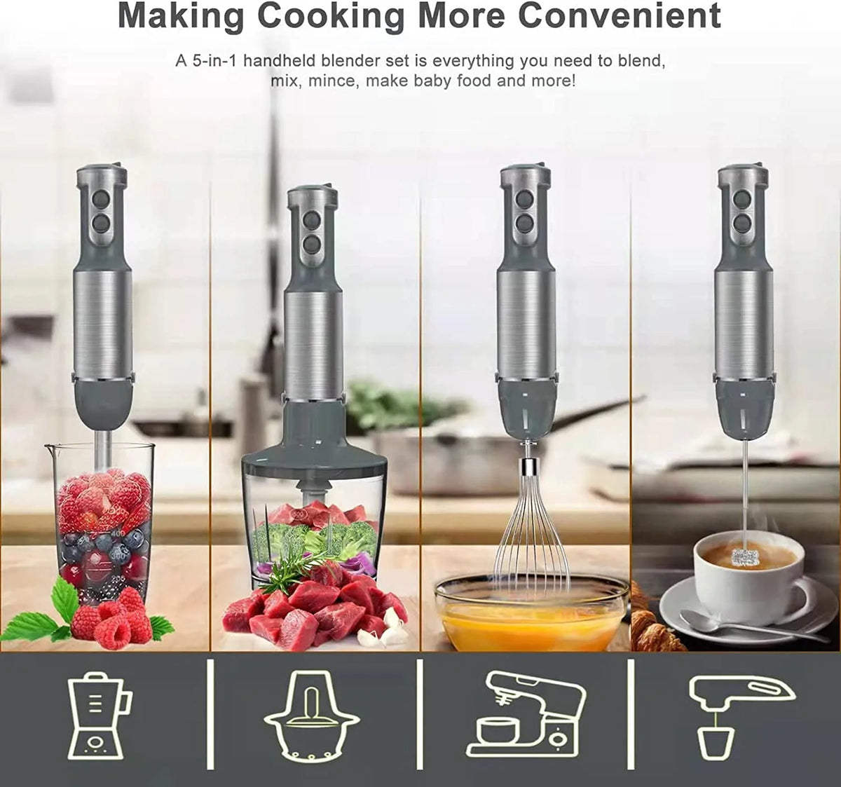 800W 6-Speed Hand Blender with 500ml Food Chopper J956