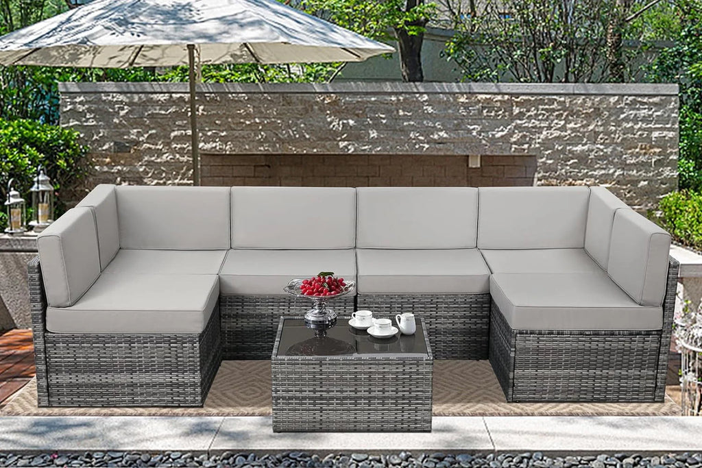 7-Piece PE Rattan Wicker Outdoor Sectional Sofa Set D951283