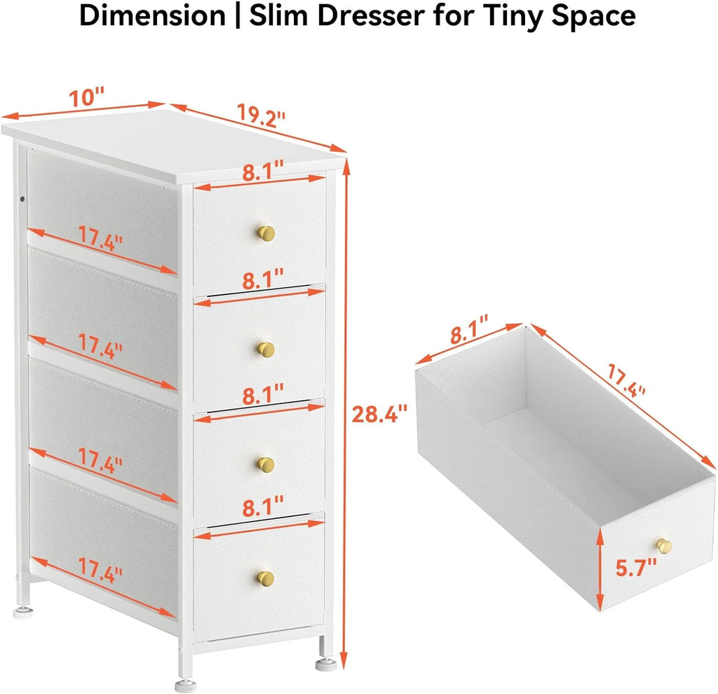 White 4 Drawer Narrow Dresser Storage Tower H623
