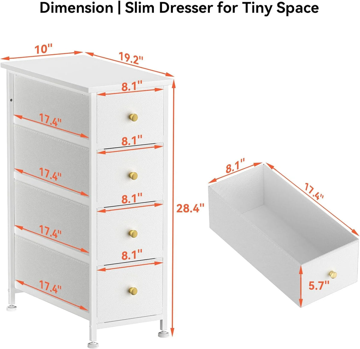 White 4 Drawer Narrow Dresser Storage Tower H623