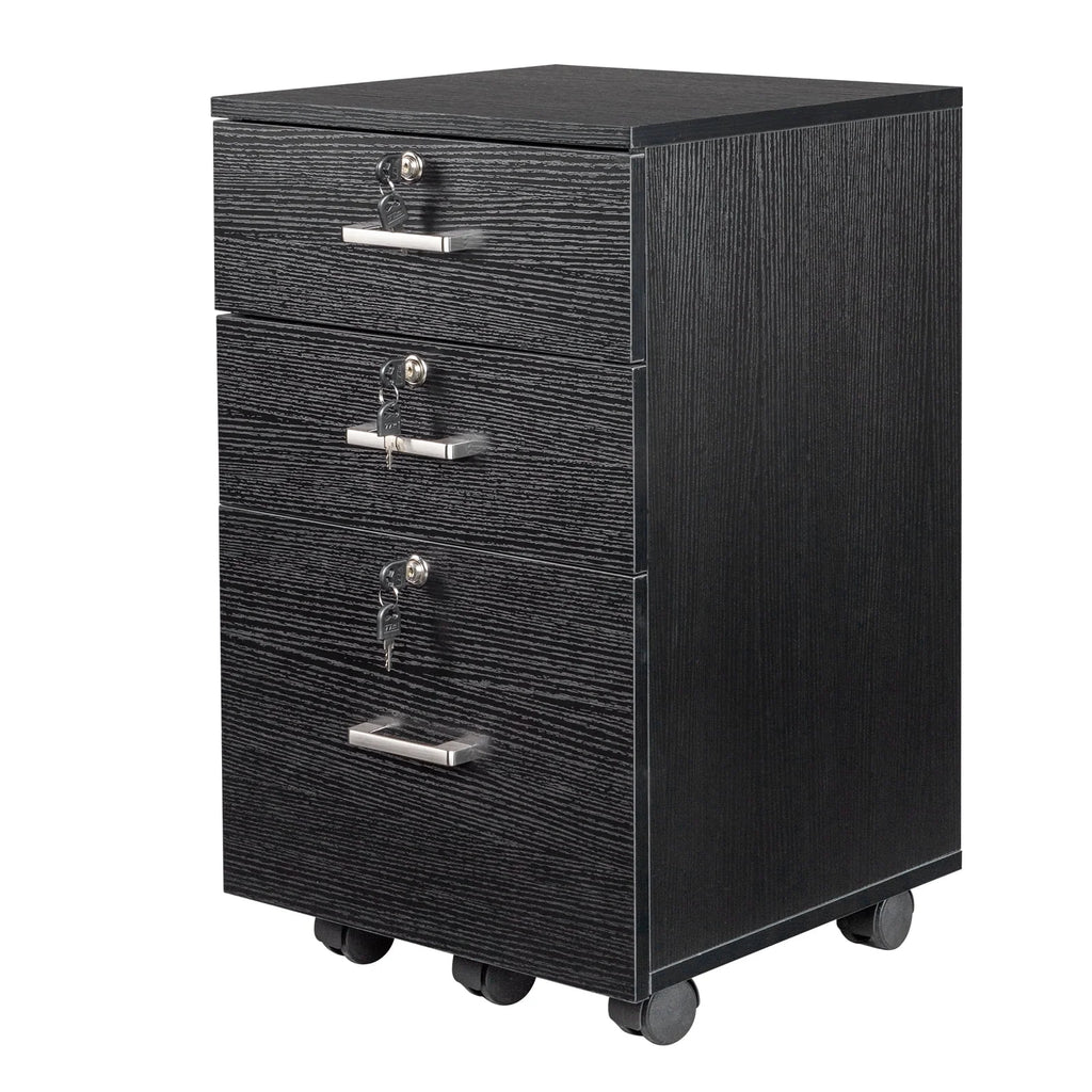 3 Drawer Rolling Wood File Cabinet with Lock S82837