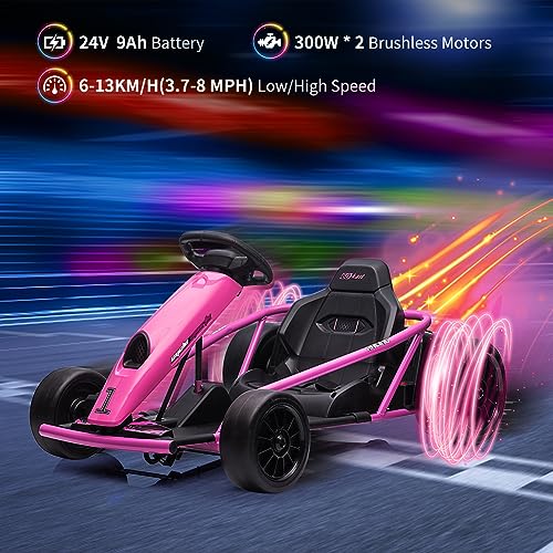 Electric Go Kart, 24V 2 x 300W 8MPH Drift Karts with Seat Belt F3605