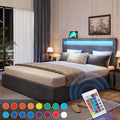 Queen Platform Bed Frame with 4 Storage Drawers, 2 USB Ports, LED Headboard, Dark Grey R327