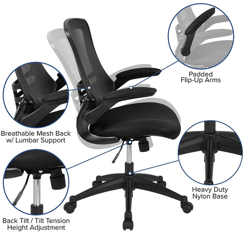 Mahogany Electric Height Adjustable Standing Desk with Black Mesh Swivel Ergonomic Task Office Chair T445
