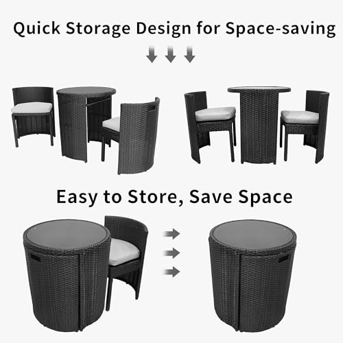 3 Pieces Aluminum Wicker Patio Bistro Set with Tempered Glass Table Black U323