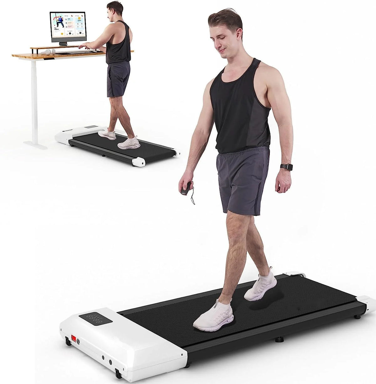 2 in 1 Under Desk Treadmill 300lbs Capacity Gray I6917