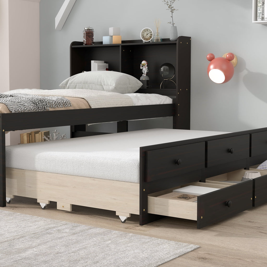 Twin Bed with Bookcase Trundle Drawers H645796