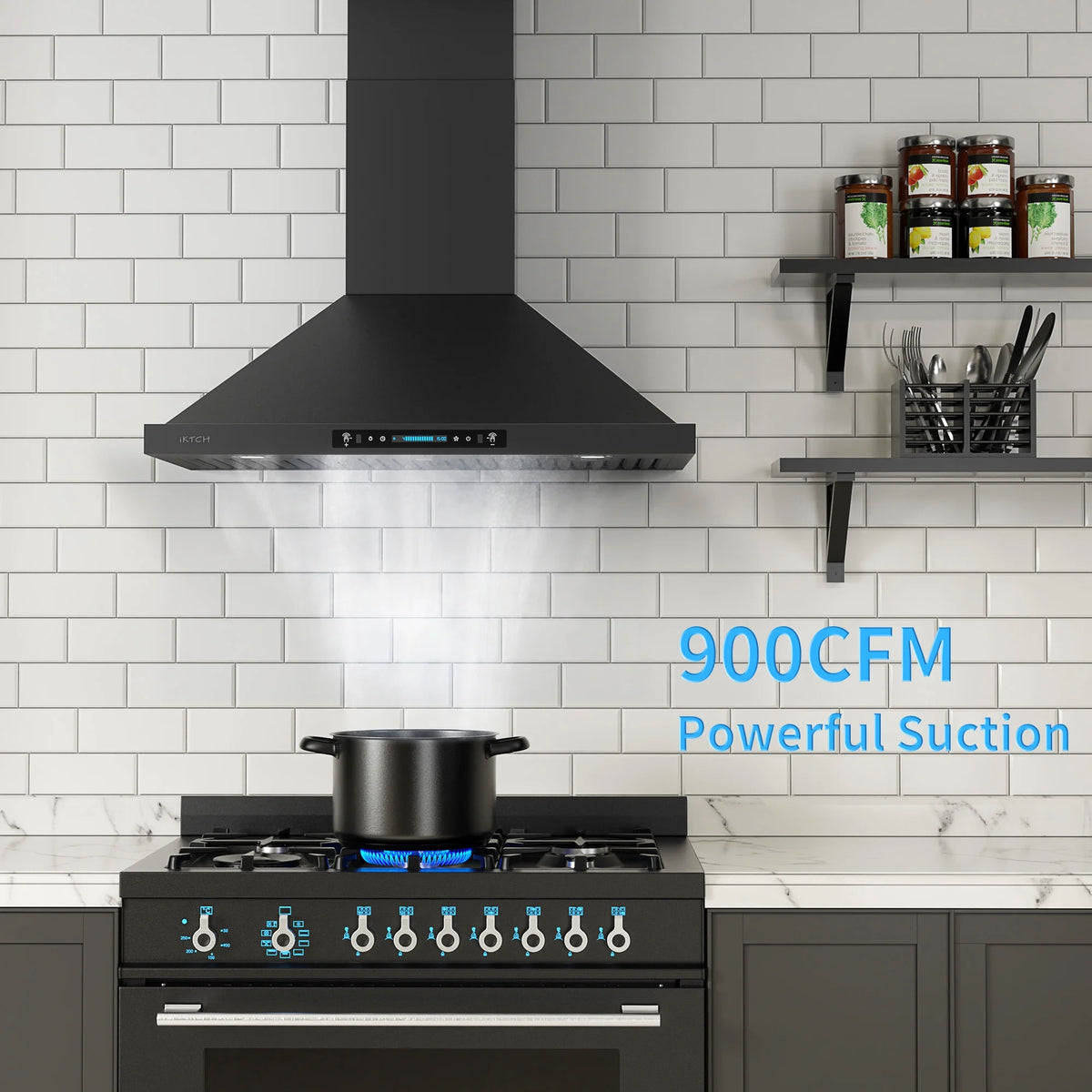 30 inch Black Wall Mount Range Hood with Stainless Steel Vent Hood L554
