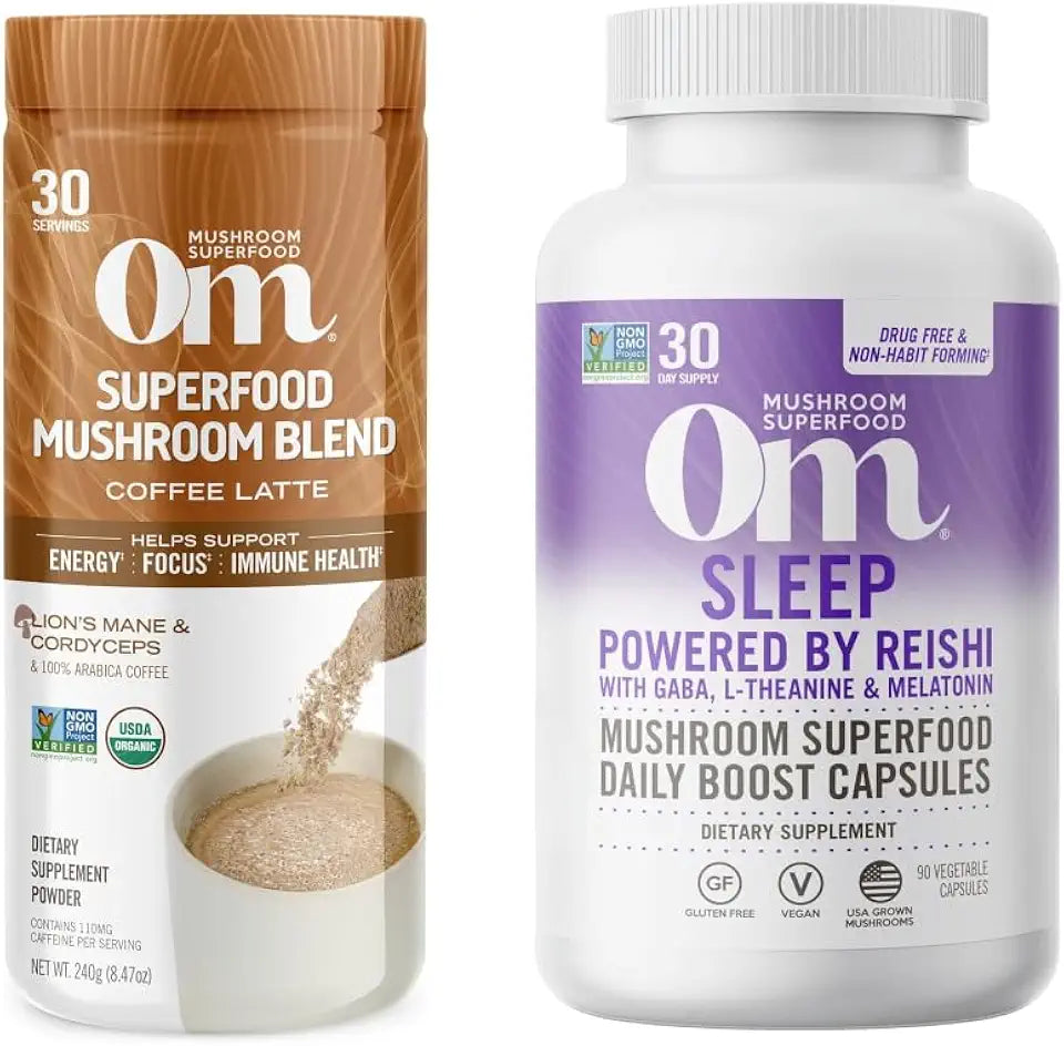 Mushroom Coffee Latte Powder and Sleep Mushroom Capsules 90 Count O77251